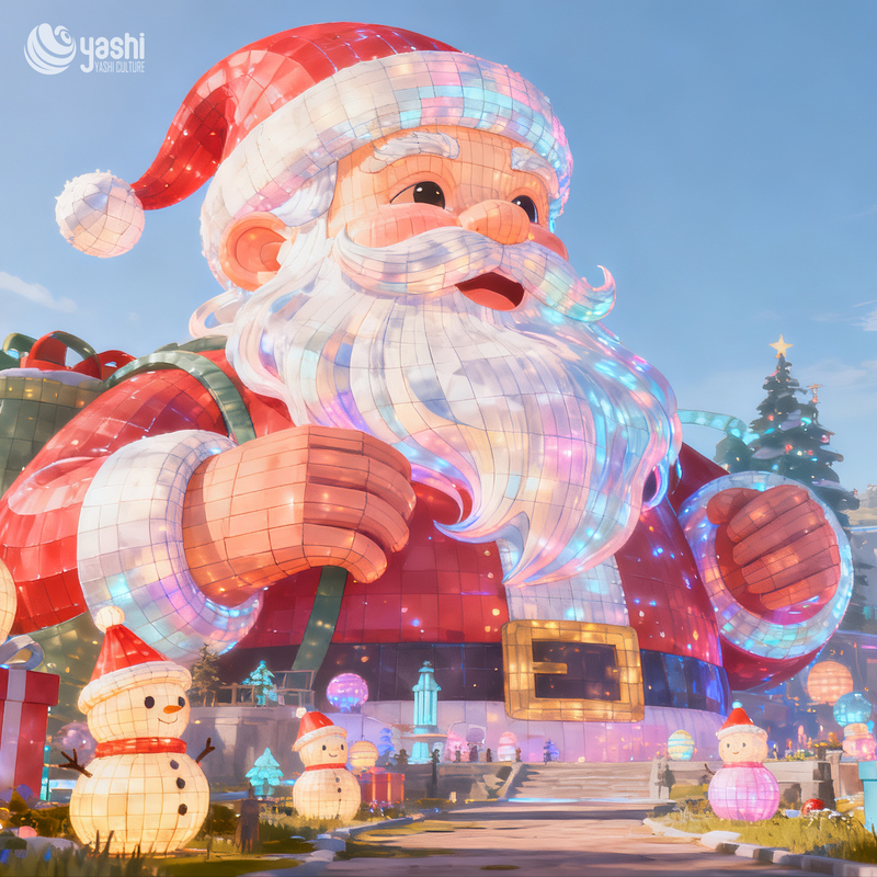 Custom Giant Santa Claus Silk Lantern with Snowman Decor, Outdoor LED Light Sculpture for Christmas Light Festival