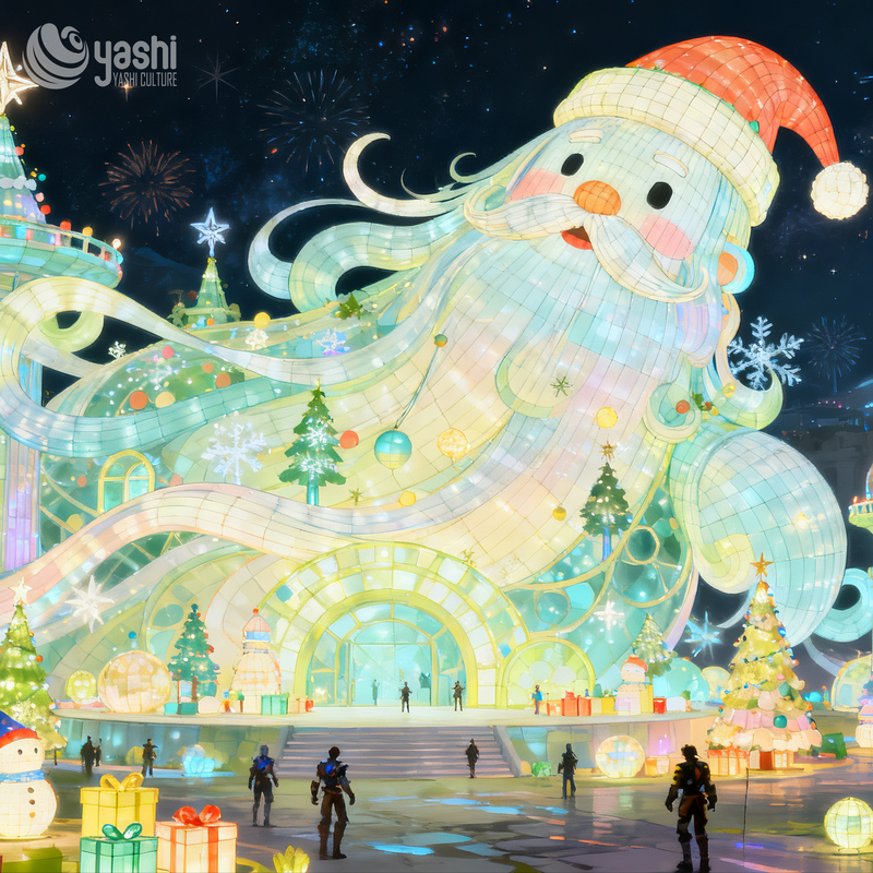 Custom Giant Santa Claus Silk Lantern with Snowman Decor, Outdoor LED Light Sculpture for Christmas Light Festival