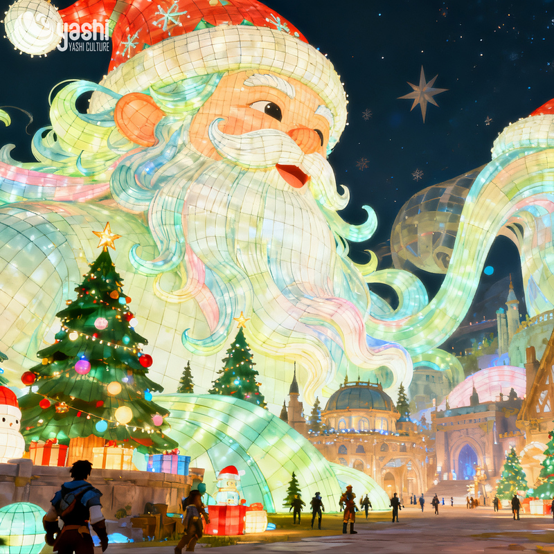 Custom Giant Santa Claus Silk Lantern with Snowman Decor, Outdoor LED Light Sculpture for Christmas Light Festival