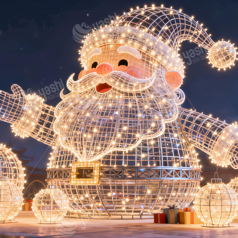 Giant Wireframe Santa Claus LED Light Sculpture, Outdoor Large Christmas Motif Light for Light Festival Exhibition