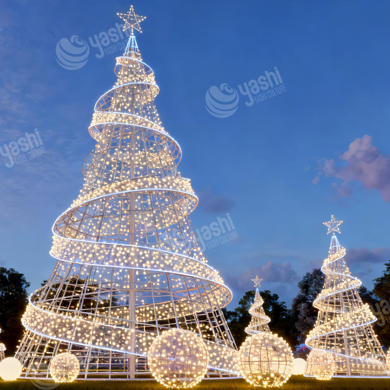 Custom Spiral Frame Giant LED Christmas Tree, Outdoor Waterproof Wireframe Xmas Tree Light Sculpture for Plaza Light Festival