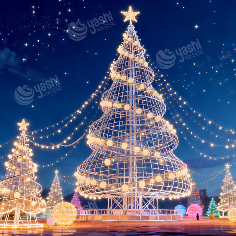 Custom Spiral Frame Giant LED Christmas Tree, Outdoor Waterproof Wireframe Xmas Tree Light Sculpture for Plaza Light Festival