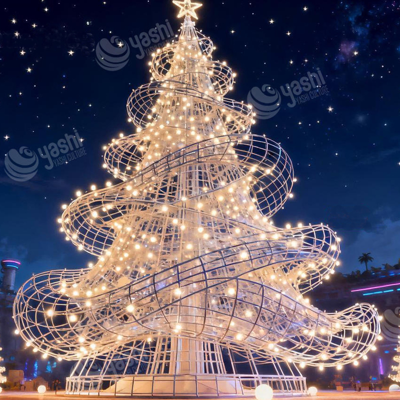 Custom Spiral Frame Giant LED Christmas Tree, Outdoor Waterproof Wireframe Xmas Tree Light Sculpture for Plaza Light Festival