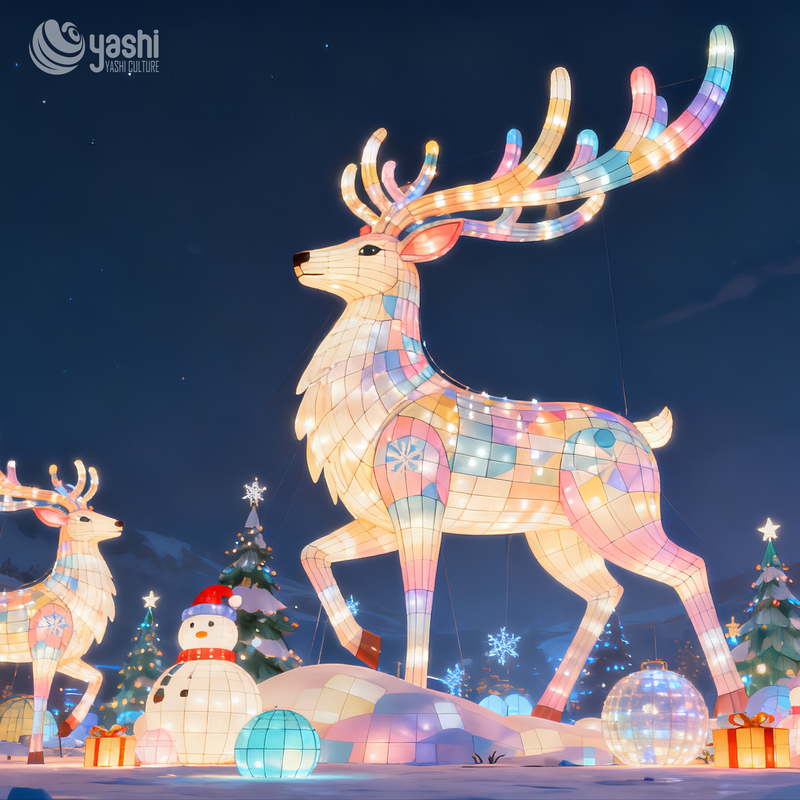 Reindeer & Sleigh Festival Lantern Set, Giant LED Santa Sleigh Light Sculpture for Christmas Light Exhibition