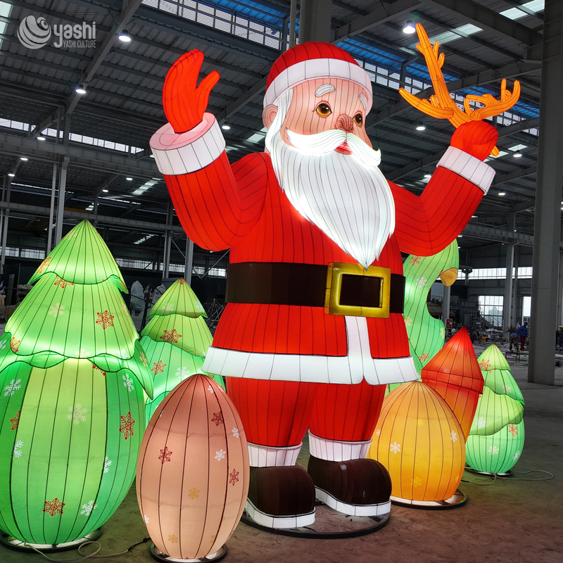 Custom Santa Claus LED Light Sculpture Set, Outdoor Waterproof Christmas Character Lanterns with Tree Decor for Holiday Light Show