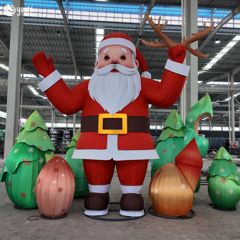 Custom Santa Claus LED Light Sculpture Set, Outdoor Waterproof Christmas Character Lanterns with Tree Decor for Holiday Light Show