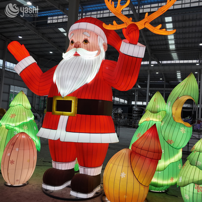Custom Santa Claus LED Light Sculpture Set, Outdoor Waterproof Christmas Character Lanterns with Tree Decor for Holiday Light Show
