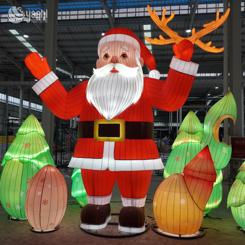Custom Santa Claus LED Light Sculpture Set, Outdoor Waterproof Christmas Character Lanterns with Tree Decor for Holiday Light Show