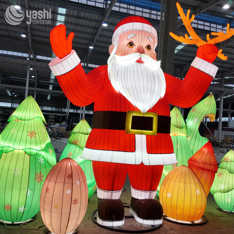 Custom Santa Claus LED Light Sculpture Set, Outdoor Waterproof Christmas Character Lanterns with Tree Decor for Holiday Light Show