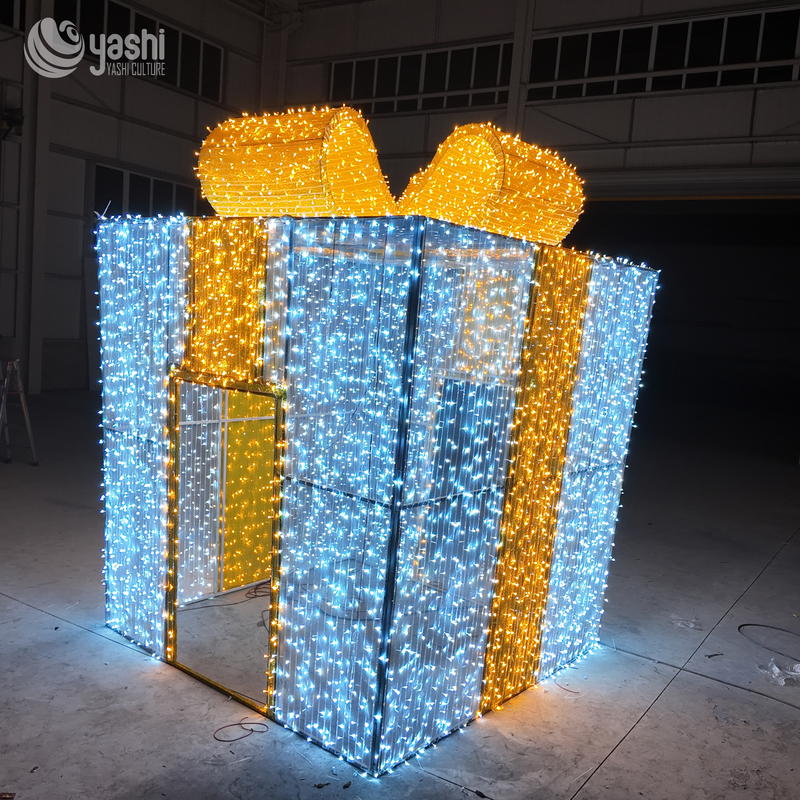 Custom Walk-through Gift Box LED Motif Light, Giant Lighted Gift Box Tunnel Sculpture for Shopping Mall Christmas Decor