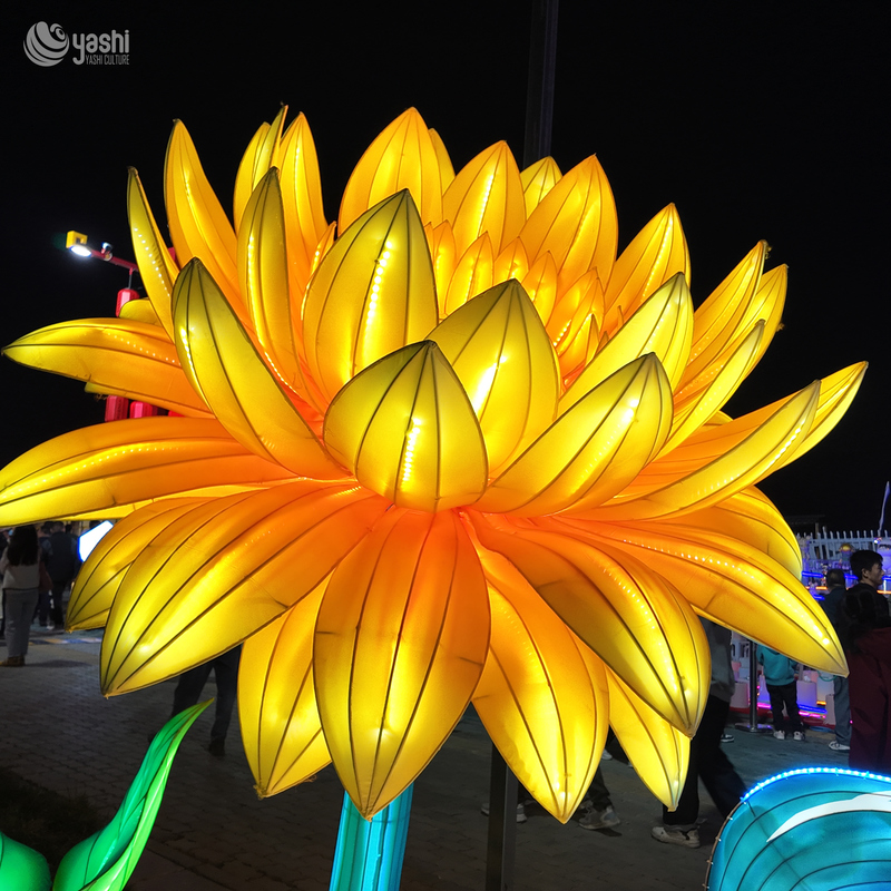 Custom Golden Yellow Lotus Flower Lantern Set, Large LED Floral Light Sculpture for Park Lantern Festivalor
