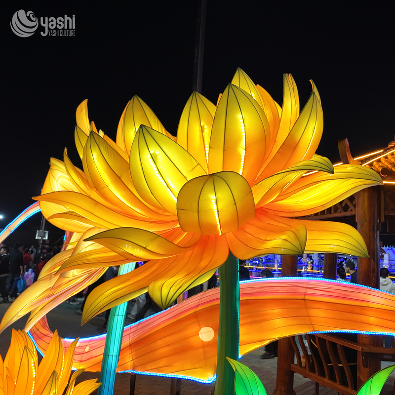 Custom Golden Yellow Lotus Flower Lantern Set, Large LED Floral Light Sculpture for Park Lantern Festivalor
