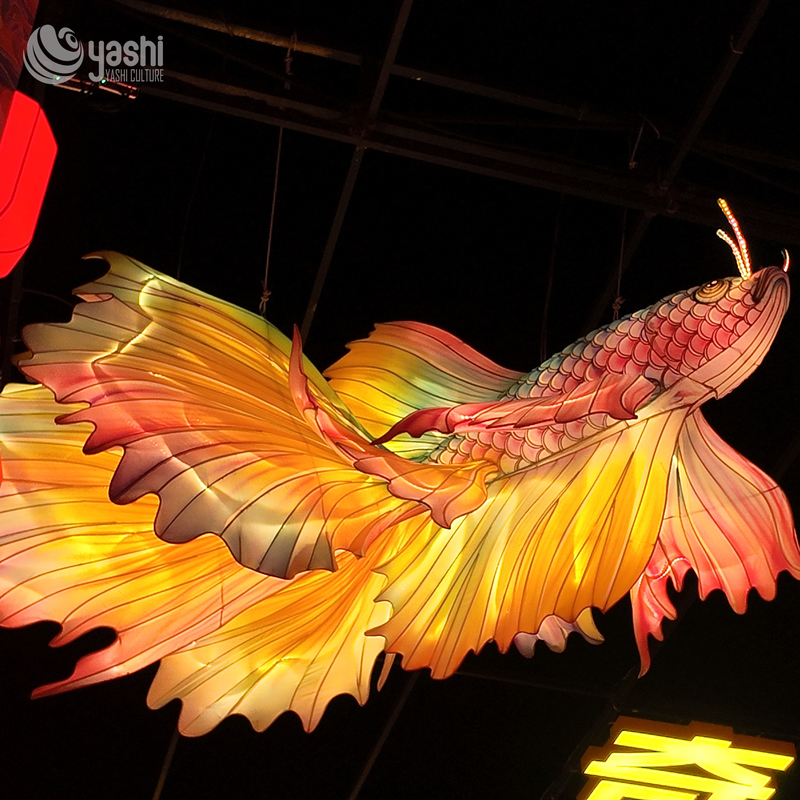 Custom Hanging Koi Fish Lantern, Large Floating Goldfish LED Light Sculpture for Festival Night Exhibition