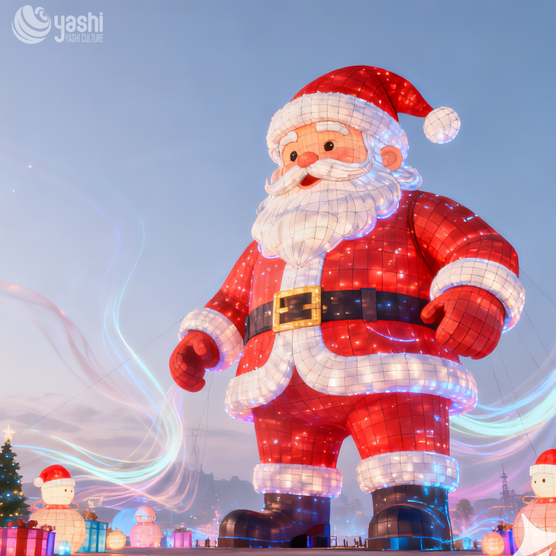 Giant Santa Claus Festival Lantern, Waterproof LED Silk Santa Light Sculpture, Outdoor Christmas Light Decoration for Light Festival, Park & Shopping Mall