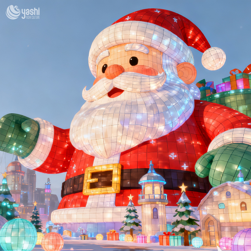 Giant Santa Claus Festival Lantern, Waterproof LED Silk Santa Light Sculpture, Outdoor Christmas Light Decoration for Light Festival, Park & Shopping Mall
