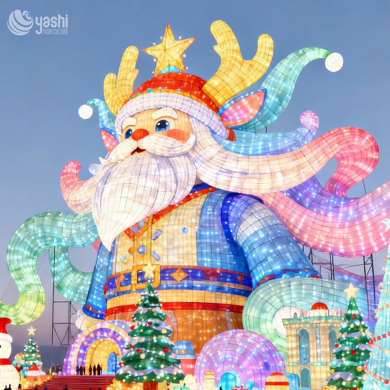 Giant Santa Claus Festival Lantern, Waterproof LED Silk Santa Light Sculpture, Outdoor Christmas Light Decoration for Light Festival, Park & Shopping Mall