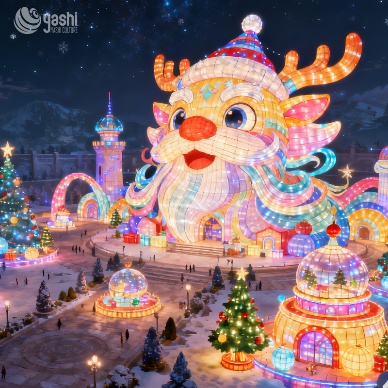 Custom Giant Santa Claus Silk Lantern with Christmas Ball Lights, Outdoor LED Light Sculpture for Plaza Christmas Decoration