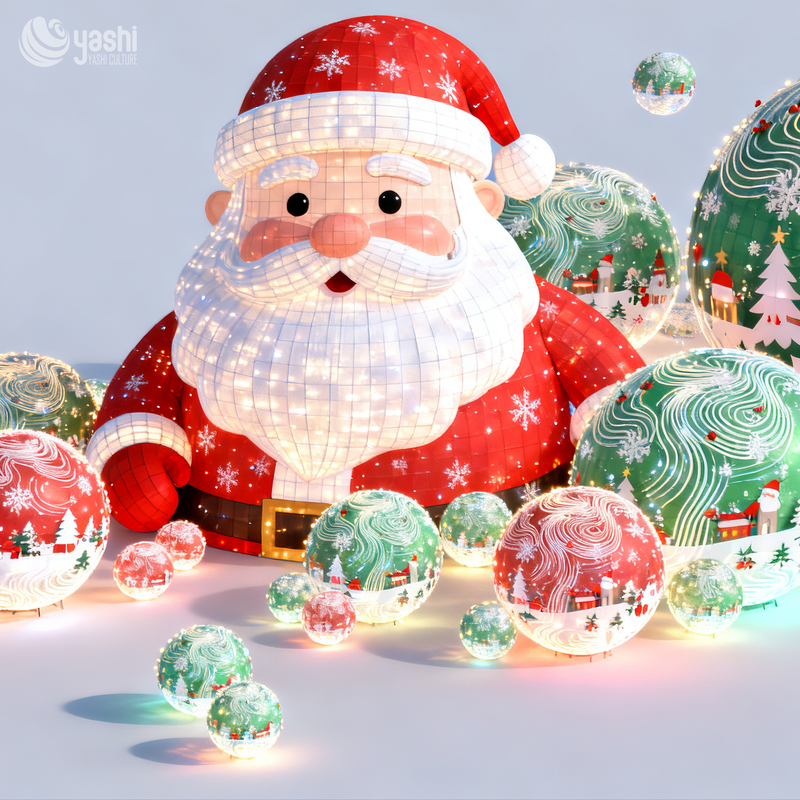 Custom Giant Santa Claus Silk Lantern with Christmas Ball Lights, Outdoor LED Light Sculpture for Plaza Christmas Decoration