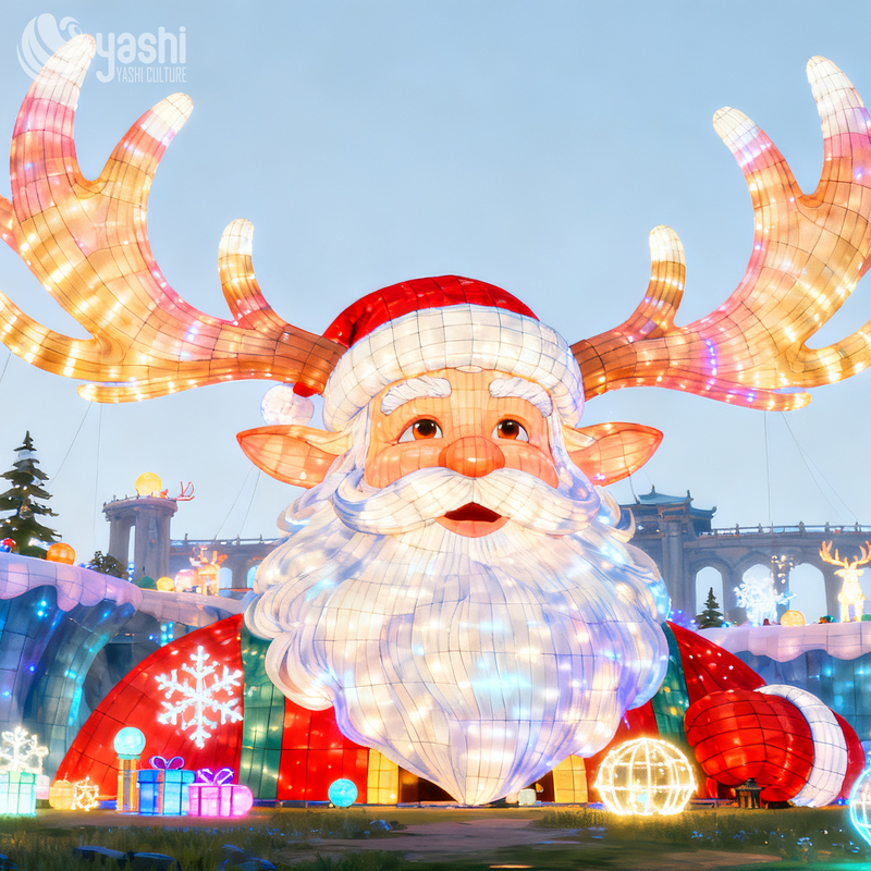 Large Lying Down LED Santa Claus Silk Festival Lantern | Outdoor Waterproof Christmas Light Sculpture for Commercial Light Show