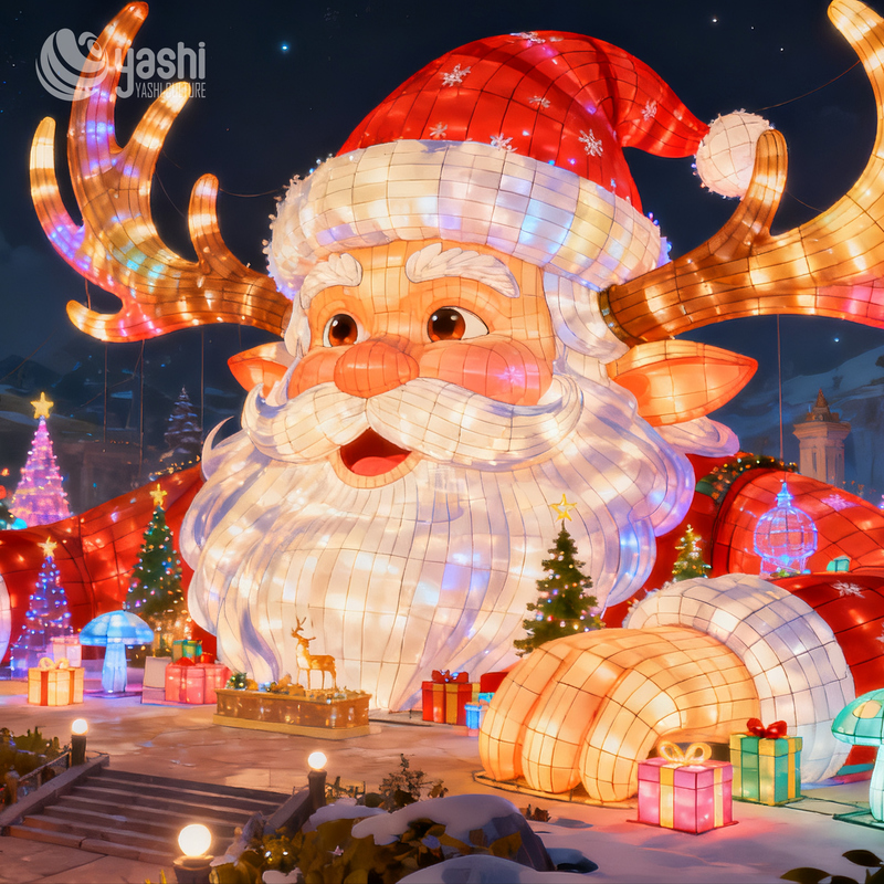 Large Lying Down LED Santa Claus Silk Festival Lantern | Outdoor Waterproof Christmas Light Sculpture for Commercial Light Show
