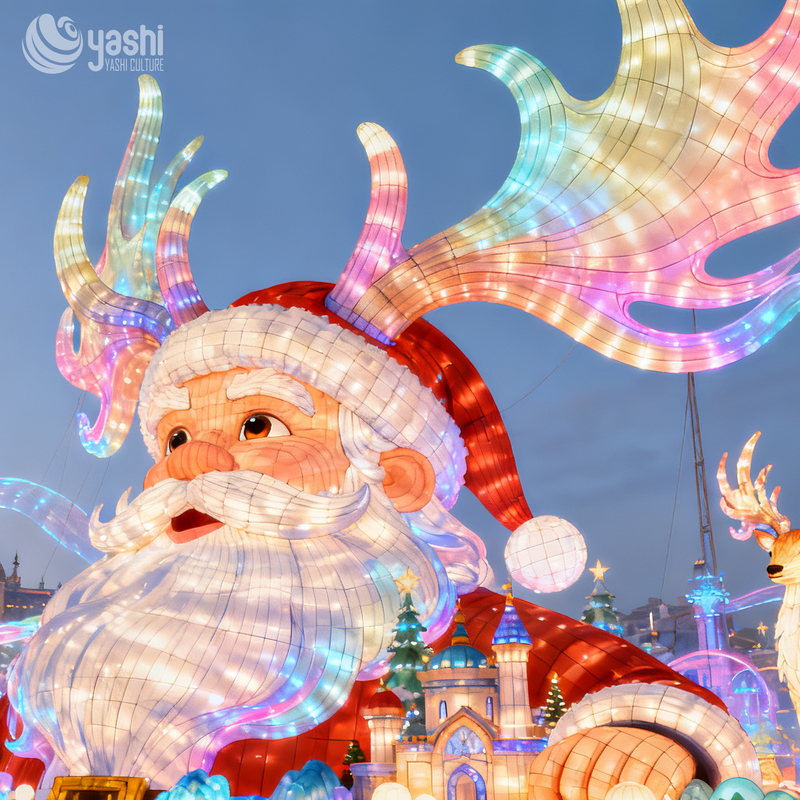 Giant Round Santa Claus Silk Festival Lantern, Waterproof Outdoor LED Santa Light Sculpture for Christmas Light Festival, Shopping Mall & Park