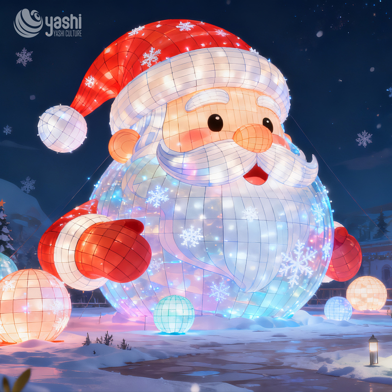 Giant Round Santa Claus Silk Festival Lantern, Waterproof Outdoor LED Santa Light Sculpture for Christmas Light Festival, Shopping Mall & Park
