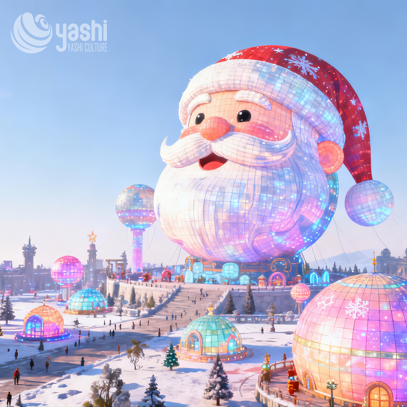 Giant Round Santa Claus Silk Festival Lantern, Waterproof Outdoor LED Santa Light Sculpture for Christmas Light Festival, Shopping Mall & Park
