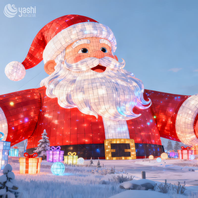 Giant Round Santa Claus Silk Festival Lantern, Waterproof Outdoor LED Santa Light Sculpture for Christmas Light Festival, Shopping Mall & Park