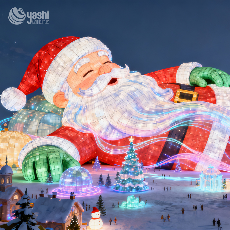 Giant Round Santa Claus Silk Festival Lantern, Waterproof Outdoor LED Santa Light Sculpture for Christmas Light Festival, Shopping Mall & Park