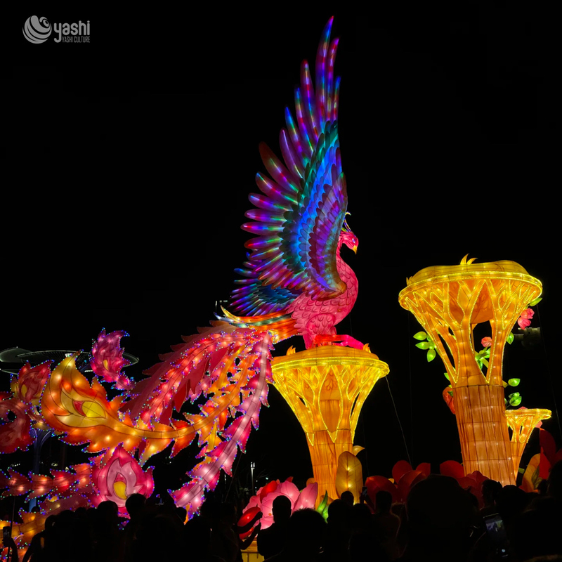 Custom Giant Phoenix Zigong Lantern, Colorful Spread Wings Phoenix Silk Light Sculpture, Waterproof Outdoor Festival Light Display for Lantern Show
