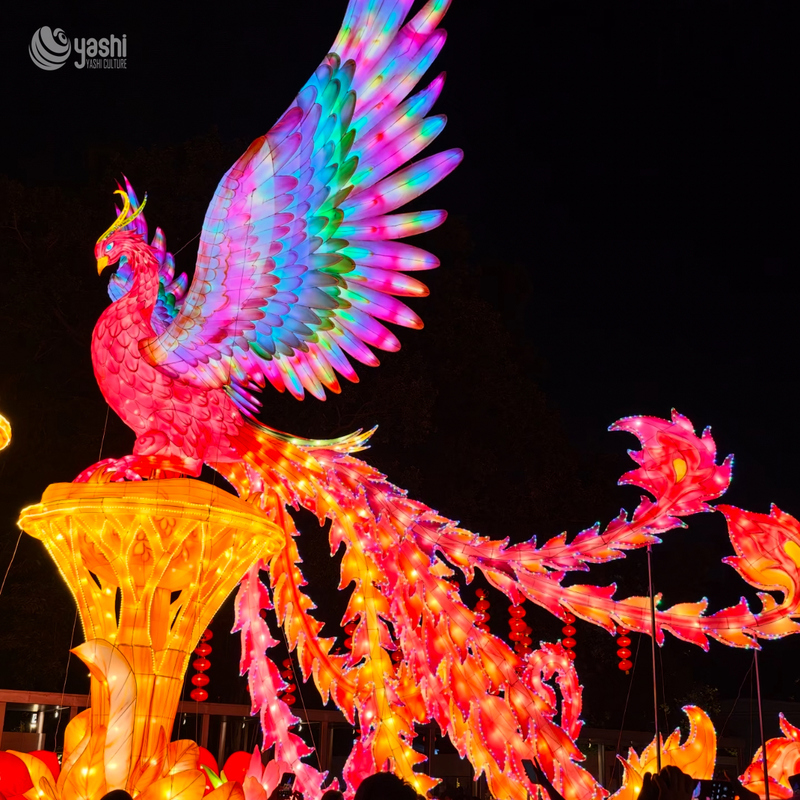Custom Giant Phoenix Zigong Lantern, Colorful Spread Wings Phoenix Silk Light Sculpture, Waterproof Outdoor Festival Light Display for Lantern Show