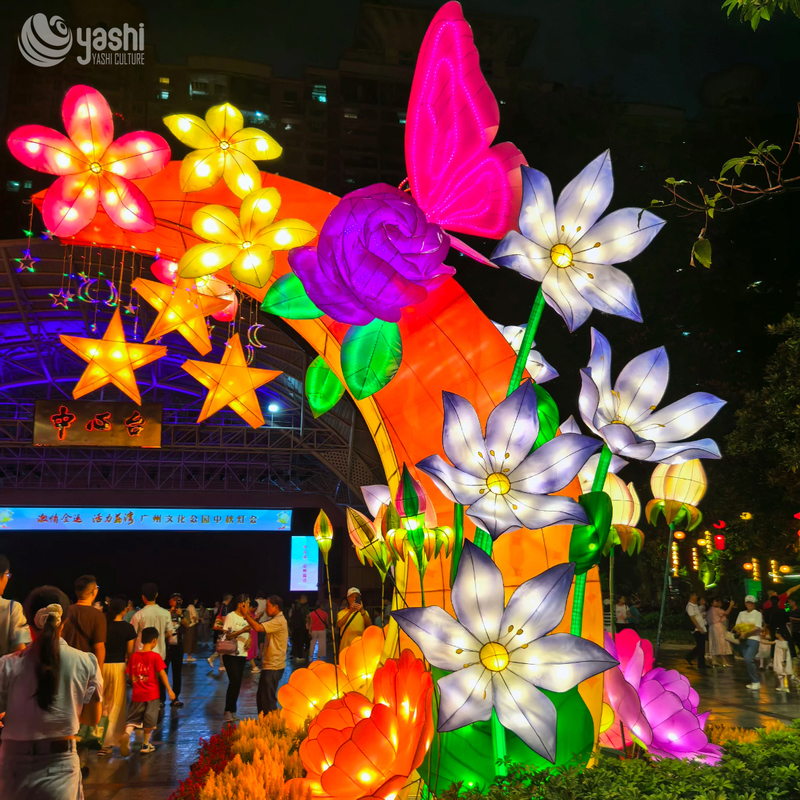 Custom Butterfly & Flower Arch Zigong Lantern, Colorful Floral Rose Butterfly Light Tunnel Sculpture, Waterproof Outdoor Festival Entrance Lantern Decor