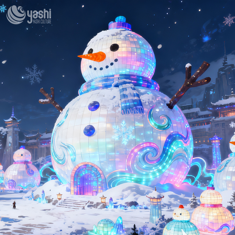 Custom Giant Snowman Silk Lantern Group, Outdoor Waterproof LED Snowman Light Sculpture for Christmas Light Festival