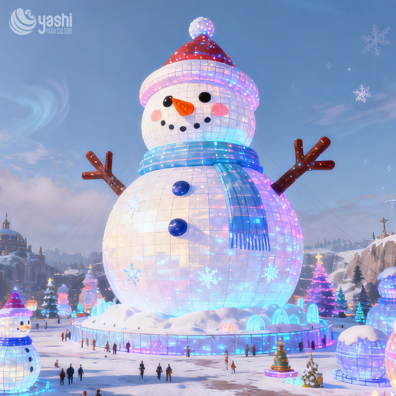 Custom Giant Cartoon Snowman & Christmas Tree Silk Lantern Set, Outdoor Waterproof LED Light Sculpture for Holiday Light Festival
