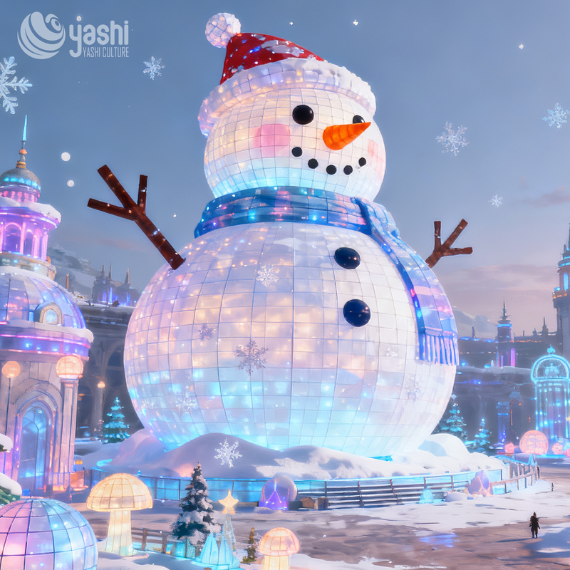 Custom Giant Cartoon Snowman & Christmas Tree Silk Lantern Set, Outdoor Waterproof LED Light Sculpture for Holiday Light Festival