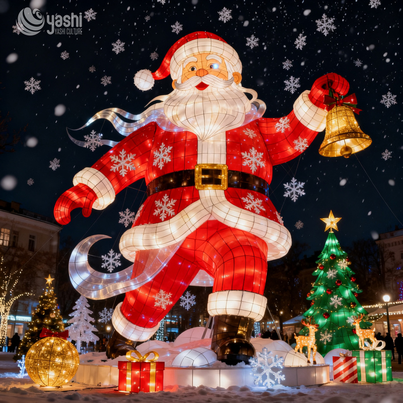 Custom Giant LED Santa Claus Lantern, Outdoor Waterproof Christmas Light Sculpture for Mall & Park Decoration