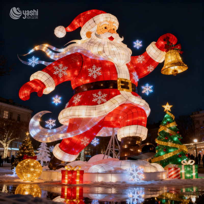 Custom Giant LED Santa Claus Lantern, Outdoor Waterproof Christmas Light Sculpture for Mall & Park Decoration