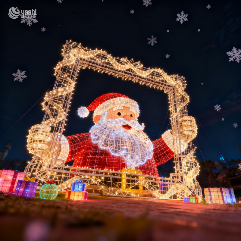 Large Light Up Santa Photo Frame Christmas Motif Light Outdoor Commercial Decoration