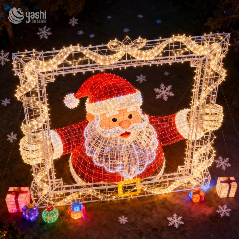 Large Light Up Santa Photo Frame Christmas Motif Light Outdoor Commercial Decoration