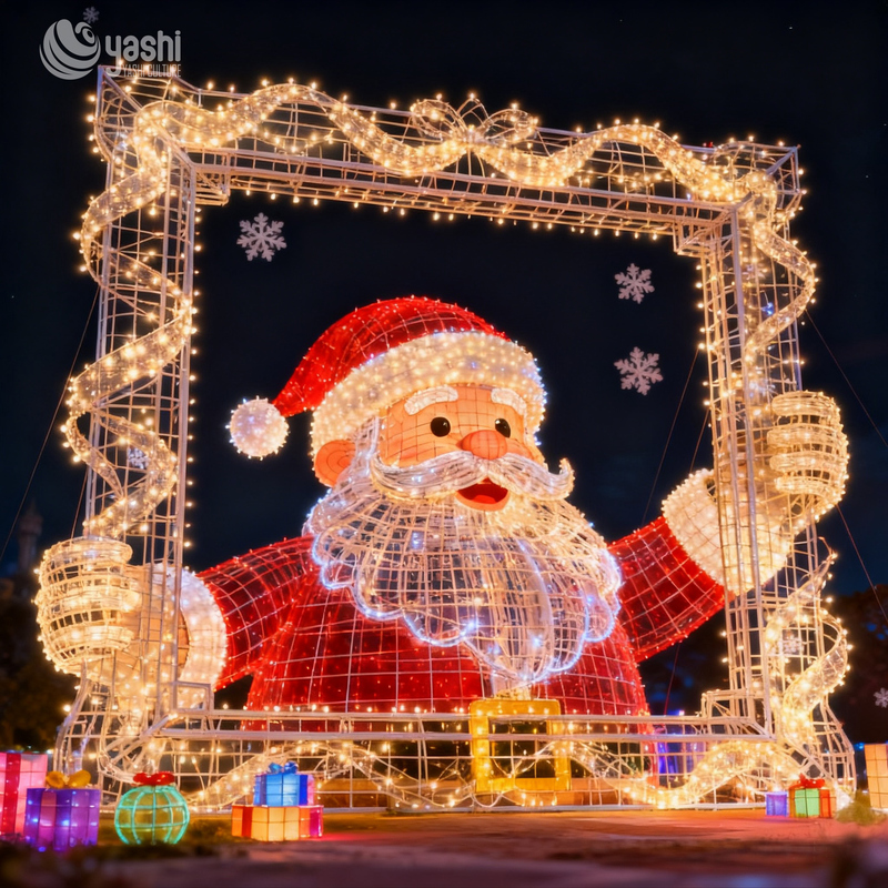 Large Light Up Santa Photo Frame Christmas Motif Light Outdoor Commercial Decoration