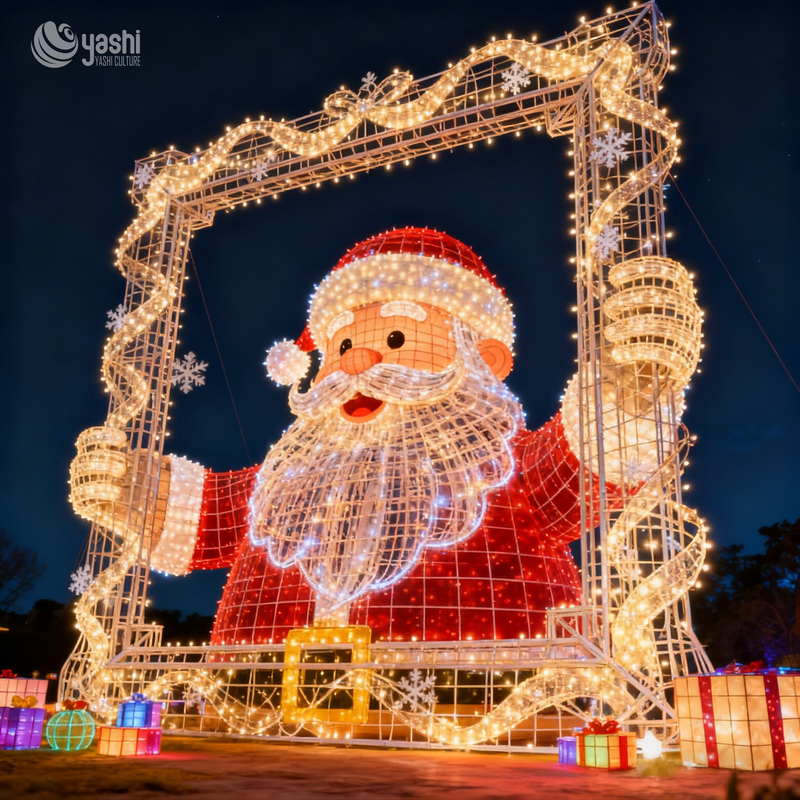 Large Light Up Santa Photo Frame Christmas Motif Light Outdoor Commercial Decoration