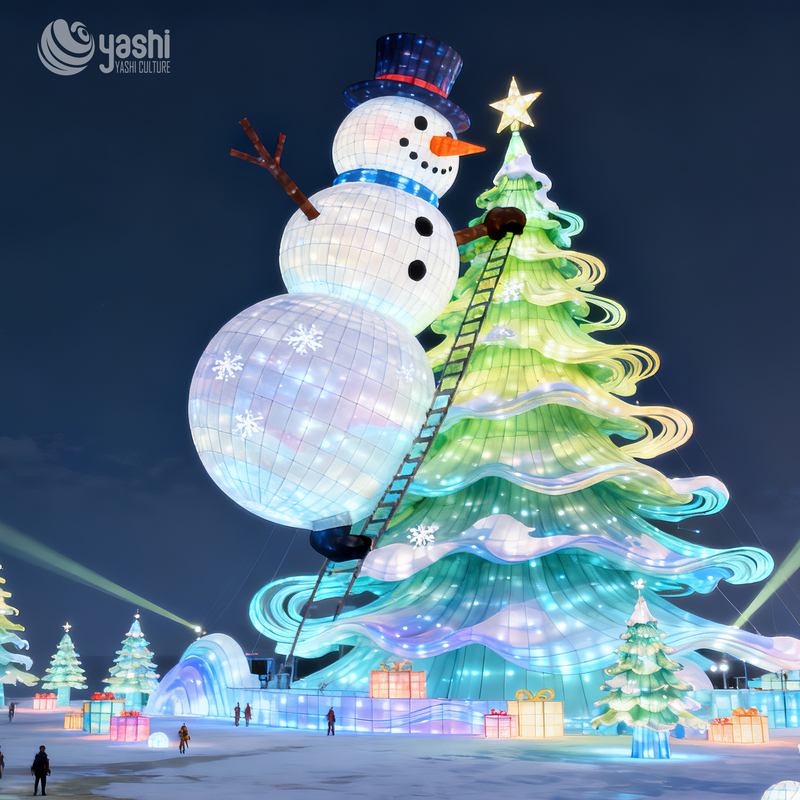Custom Giant Snowman LED Festival Lantern, Outdoor Waterproof Christmas Light Sculpture for Shopping Mall & Theme Park