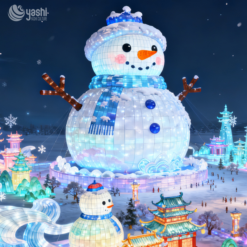 Custom Giant Snowman LED Festival Lantern, Outdoor Waterproof Christmas Light Sculpture for Shopping Mall & Theme Park