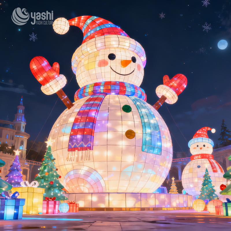 Custom Giant Snowman LED Festival Lantern, Outdoor Waterproof Christmas Light Sculpture for Shopping Mall & Theme Park