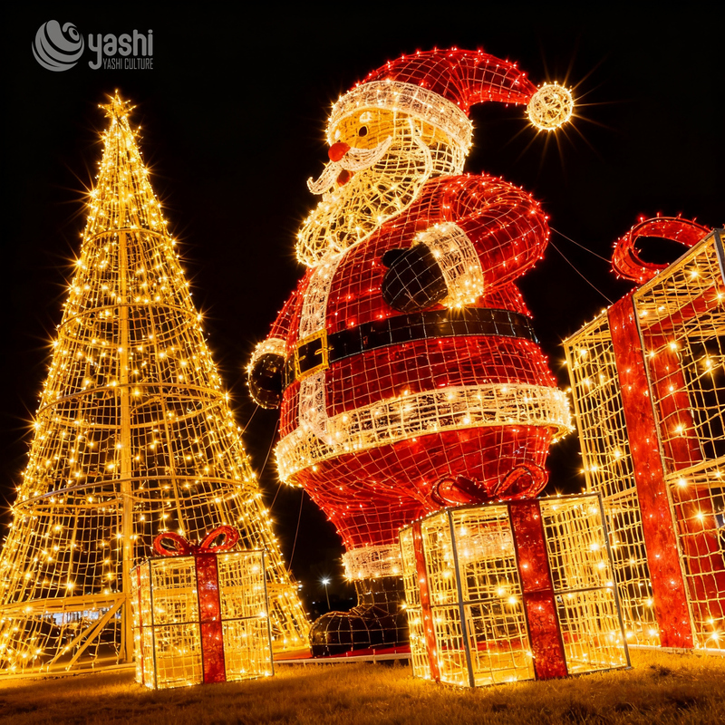 Giant Santa Claus Christmas Tree Gift Light Set Outdoor Holiday Commercial Scene Decoration