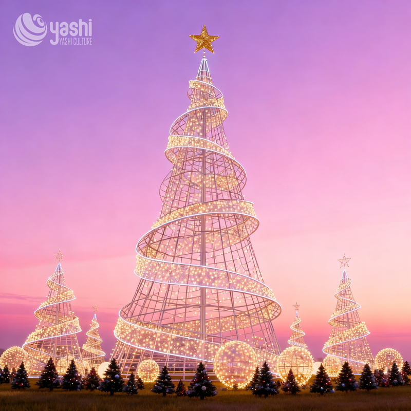 Custom Giant Spiral Wire Frame LED Christmas Tree, Outdoor Motif Light Tree for Mall & Festival Light Show