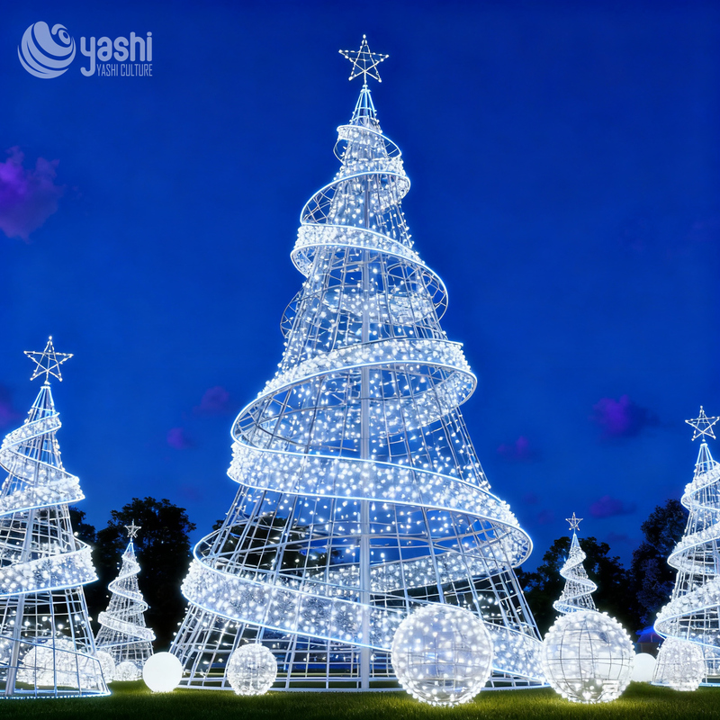 Custom Giant Spiral Wire Frame LED Christmas Tree, Outdoor Motif Light Tree for Mall & Festival Light Show