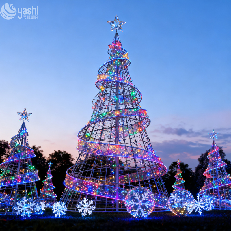 Custom Giant Spiral Wire Frame LED Christmas Tree, Outdoor Motif Light Tree for Mall & Festival Light Show