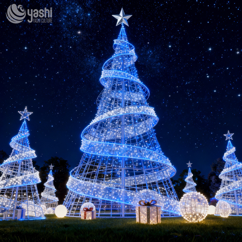 Custom Giant Spiral Wire Frame LED Christmas Tree, Outdoor Motif Light Tree for Mall & Festival Light Show