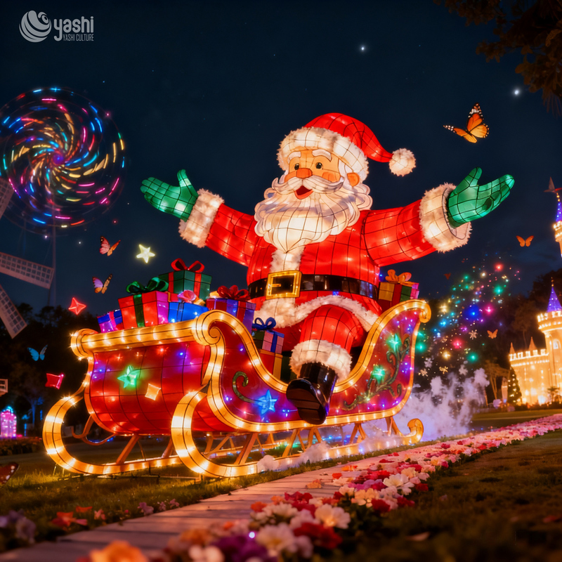 Santa Sleigh String Lights - Outdoor Christmas Themed Fantasy Holiday Decoration
